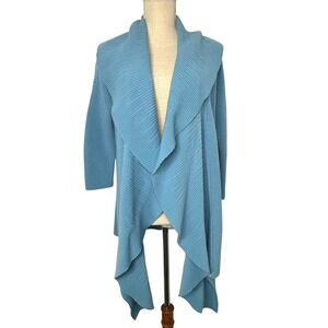 St. John Light Blue Ribbed Wool Open Front Cardigan‎ Small